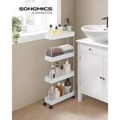 SONGMICS 4-Tier Slide Out Slim Narrow Space Organizer Rolling Storage Cart White