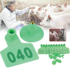 1-100 Cattle Number Ear Tag Set - Medium Green, 6x7cm Dimension, for Livestock