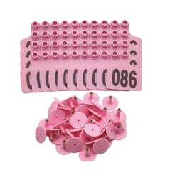 Medium Pink Cattle Ear Tags - 1-100 Numbered Set - 7cm x 6cm - Livestock Label