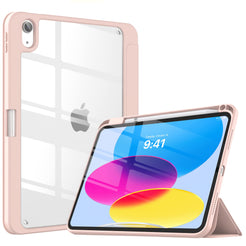 iPad 10th Case 10.9 Inch 2022 with Pencil Holder, Smart iPad Clear Case with Soft TPU Auto Wake Sleep Pink